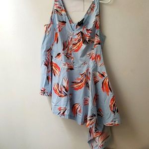 Baby blue with pink flowers summer blouse